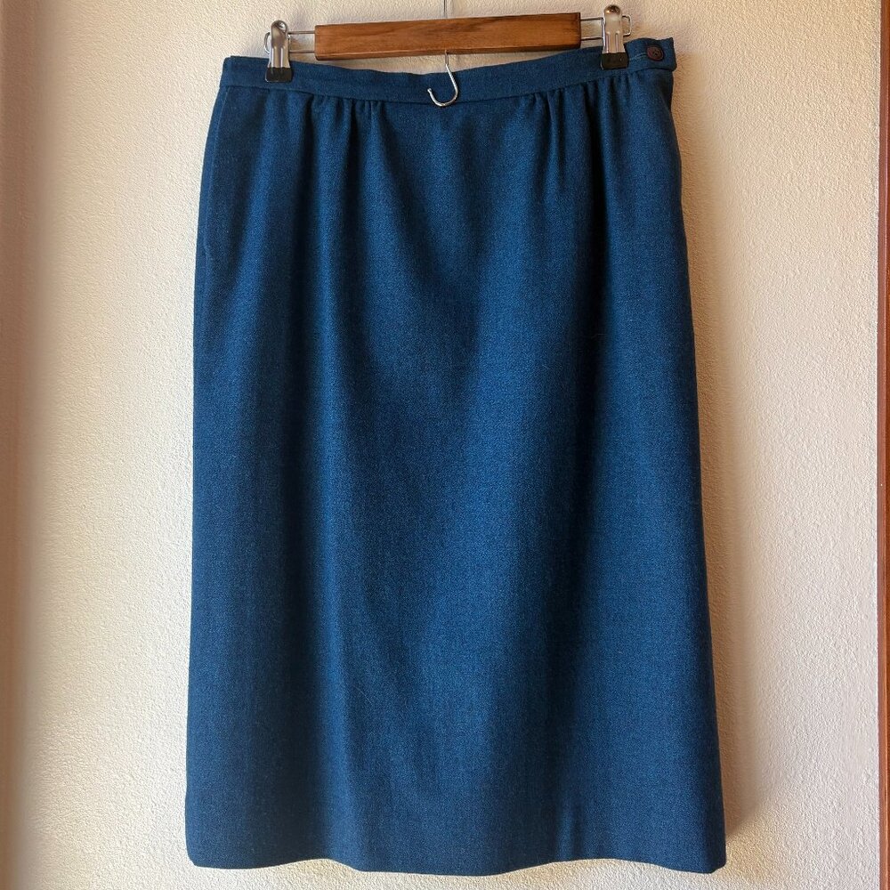 VTG Pendleton 100% Wool Skirt Midi Straight Teal Blue Pockets Size 10 Old Money